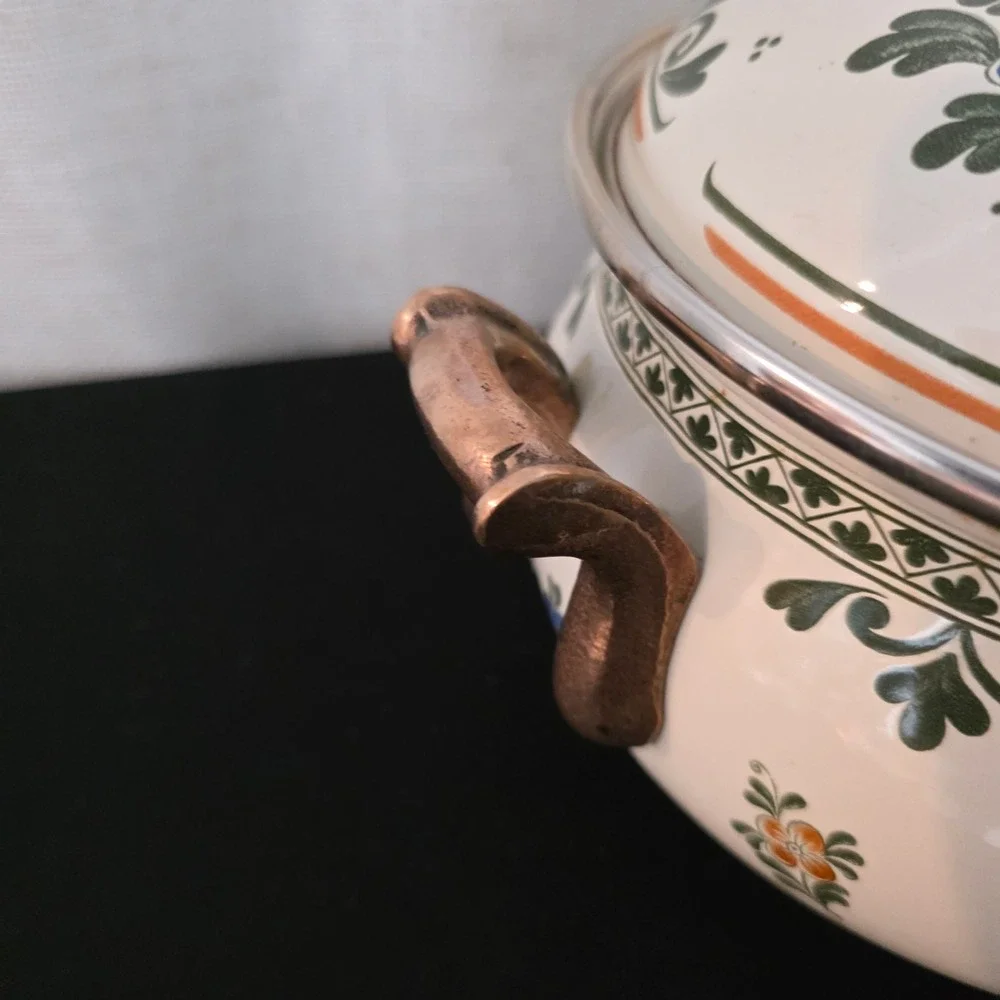 Vintage ASTA Floral Enamelware Dutch Oven Casserole Pot Lid Old Amsterdam